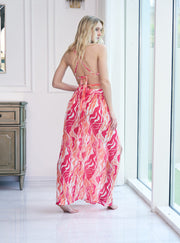 Cut-out ring cover-up beach dress in hot pink orange